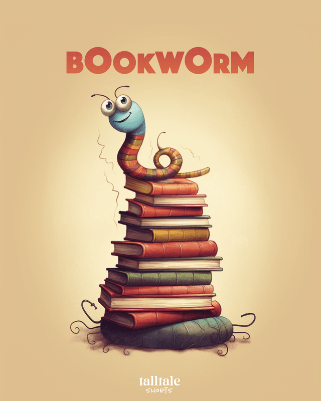 Bookworm Cover, a cute, colorful earthworm standing on a stack of colorful books on a tan background