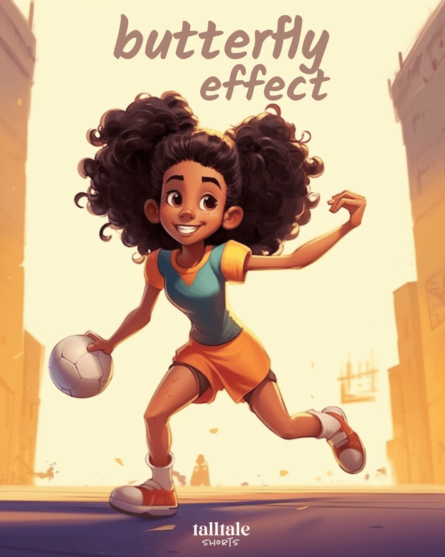 Butterfly Effect cover — girl holding a handball ready to throw it