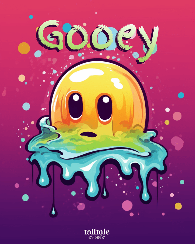 Gooey Cover — a colorful blob of slime smiling on a colorful gradient