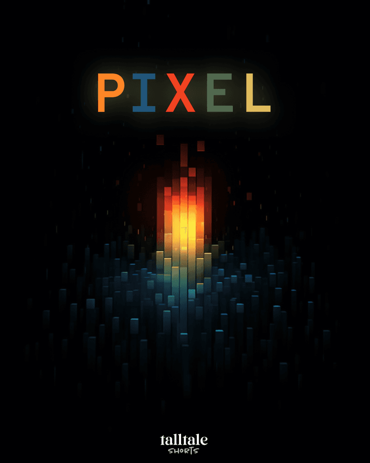 Pixel Cover – a cluster of colorful pixels on a dark background