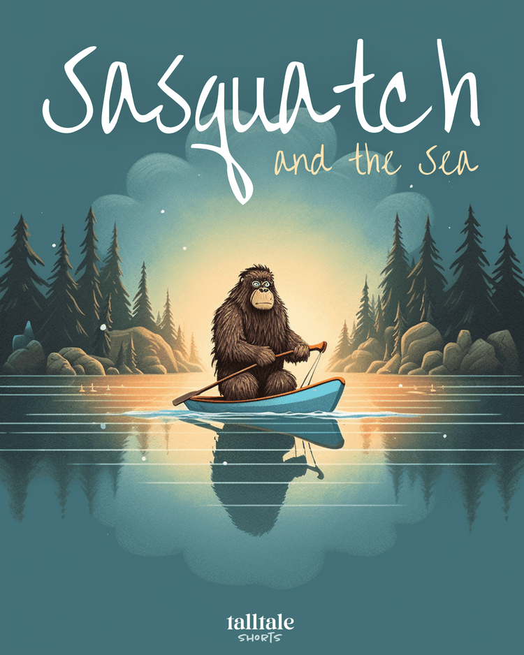 Sasquatch in a raft in the sea